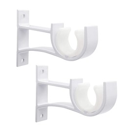 Curtain Rod Bracket, Heavy Duty Curtain Rod Holder White Curtain Rod Hook for 1 Inch to 1.2 Inch Drape Rods, Single Curtain Rod Brackets Rod Hangers Support for Wall, 2 Pack