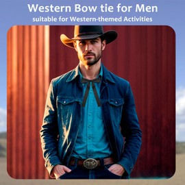 LJBFNN Western Ties for Men Women, Black Clip on Ribbon Bow Tie, Pre-Tied Colonel String Tie for Party Shirt Uniform Wedding (Strap:black)