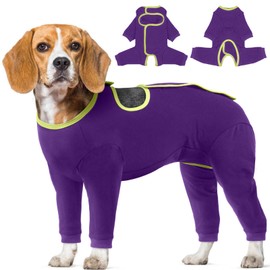 IECOii Dog Surgery Recovery Suits Long Sleeves,Post Op Dogs Recovery Suits Body Suit after Surgery,Soft Dog Bodysuit Prevent Licking Abdominal Wound,Full-Body DogPajamas,Dogs Surgical Suit,Purple,L