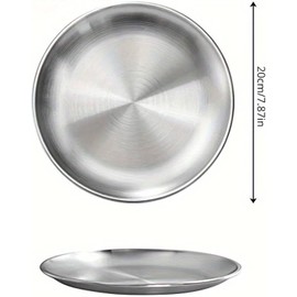 AWAOVV 5 Pcs Stainless Steel Dinner Plates, 8"/20CM Round Tableware, Steel Base Plate Tin Plates Saucers, Camping Plate Serving Platter for Outdoor Picnic Camping
