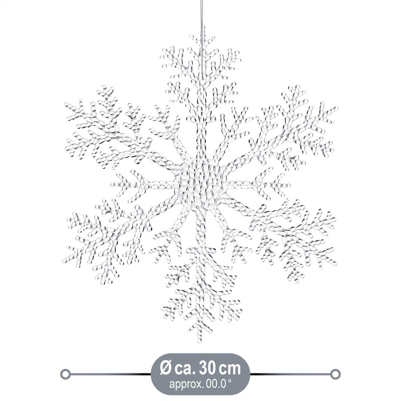 com-four® 3 x large decorative snowflakes pendant, transparent 30 cm