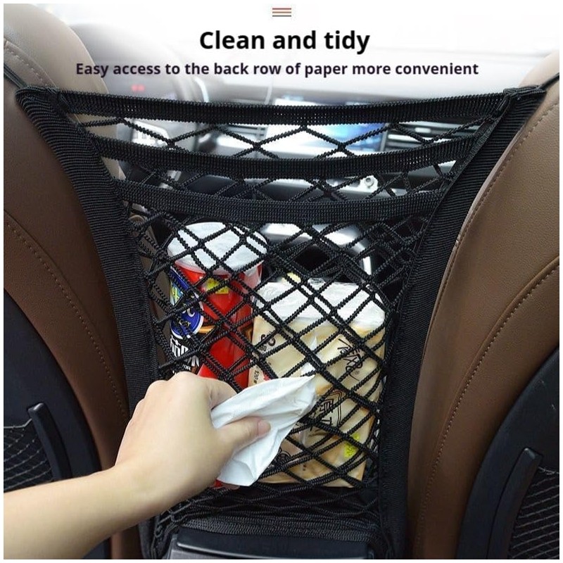 3-Layer Triple Car Mesh Organizer Pockets Pockets Between Seats Stretchy