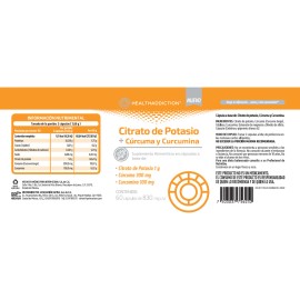 HEALTHADDICTION - Citrato de Potasio  Crcuma y Curcumina - Suplemento Alimenticio con 60 Cpsulas - 1g Potasio, 300mg Crcuma, 100mg Curcumina - Apoyo  