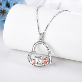 JERWLI Sterling Silver 925 Cute Animal Necklace Heart Pendant Jewellery Gift for Women Girls Valentine's Day Christmas Gifts, Zirconia gemstone