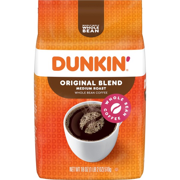 Dunkin' Original Blend Medium Roast Whole Bean Coffee, 18 Ounce