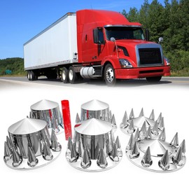 P SEPEY Lug Nut Covers 33 mm Spiked Axle Cover Set Chrome Front and Rear Axle Complete Wheel Cover Set Removable Hub Caps Screw-on for Semi Truck (2 Front + 4 Rear)