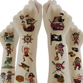Children's Pirate Tattoos, 20 Sheets Children's Pirate Tattoos Sticker Set, Skin-Friendly Children's Tattoos Boys Girls, Children's Pirate Tattoos for Sticking on for Children's Birthday Party Bags