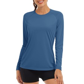 TACVASEN Womens Long Sleeve Yoga Top UV Clothing Long Sleeve Base Layer Outdoor Long Sleeve Running Hiking Shirts Rash Vest Blue Grey