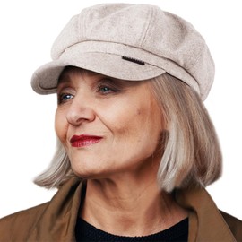 Women Newsboy Cap Vintage Wool French Beret Hats Cabbie Visor Octagonal Cap (Khaki)