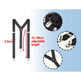 ZoeTekway Braces Black for Men, Elastic and Adjustable Braces with 3 Strong Clips, Y Back Braces Men Extra Strong, black