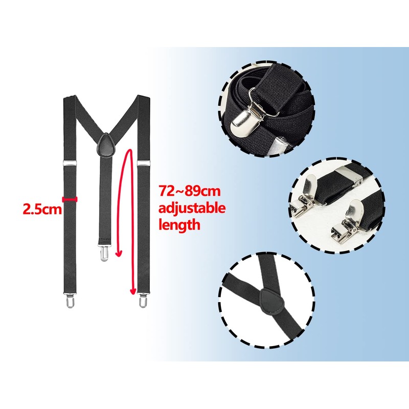 ZoeTekway Braces Black for Men, Elastic and Adjustable Braces with