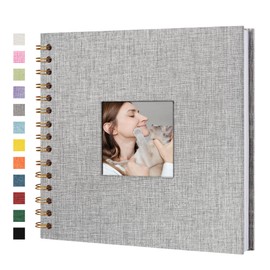 Yopih Scrapbook Photo Albums Linen Cover 20.5x20.5 cm Hardcover Kraft White Pages Memory Scrapbooking Book for Wedding Travel Baby Shower Guest Book, 20 Sheets/40 Pages, Grey