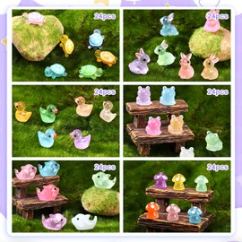 Guiqulai 144PCS Mini Resin Animals Mini Ducks to Hide Tiny Ducks Luminous Figurines Turtles Frogs for Aquarium Micro Landscape Ornaments Kit DIY Craft Fairy Garden Dollhouse Potted Party Decor