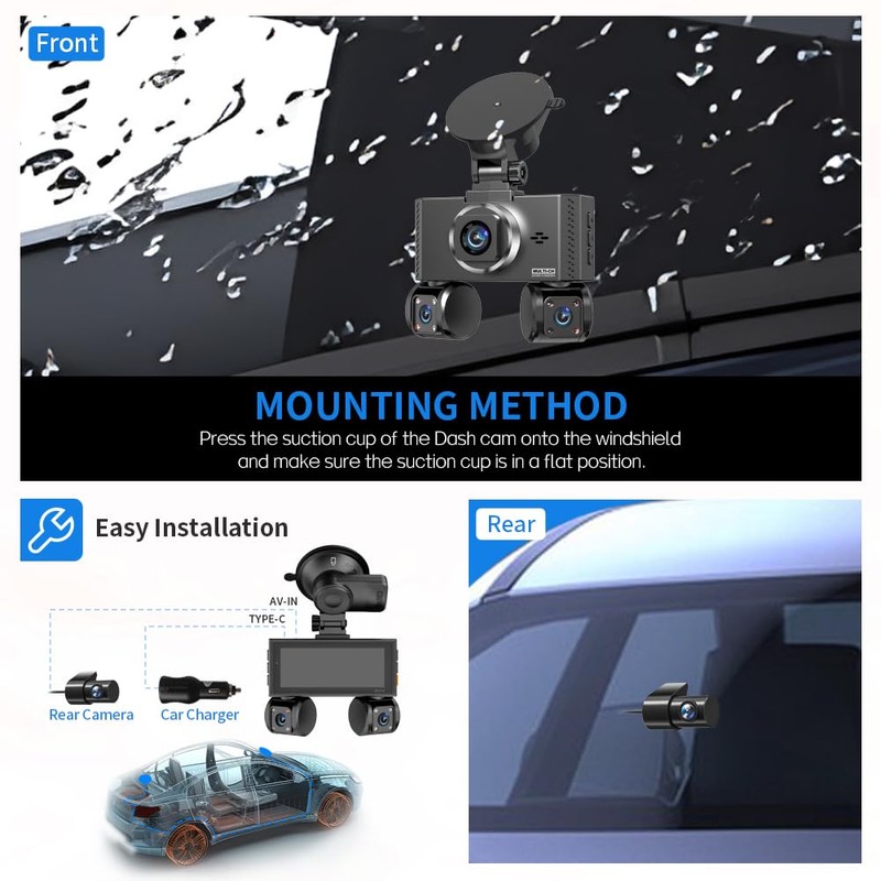 4K Quad Dash Cam - Built-in GPS & WiFi -