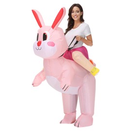 AICHLO Easter Inflatable Costume Bunny Costume Pink Rabbit Blow Up Suit Ride on Rabbit Costume for Adults