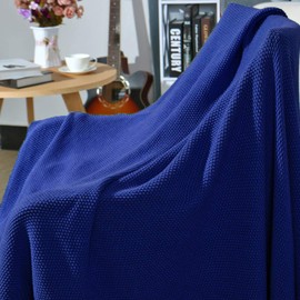 PiccoCasa 100% Cotton Knit Throw Blanket,Solid Lightweight Decorative Throws and Blankets,Soft Knitted Throw Blanket for Sofa Couch, Royal Blue 50" x 60"