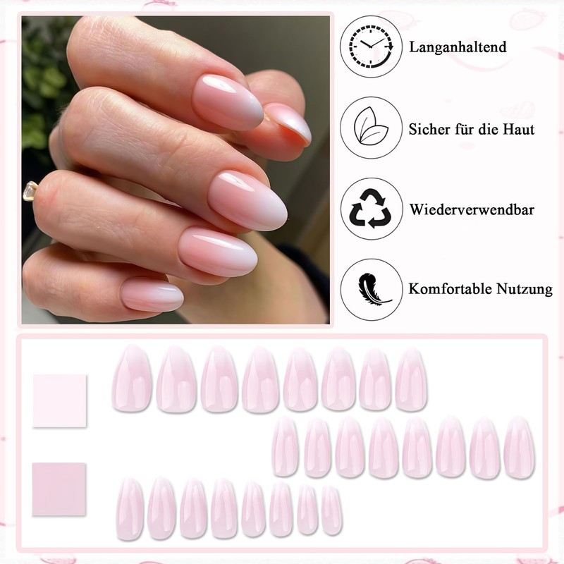 Virellay Almond Fake Nails, Artificial Fingernails, Press On Nails Almond
