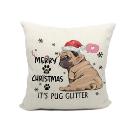 Mancheng-zi Pug Christmas Pillow Covers 18x18,Pug Christmas Decorations,Pug Pillow,Pug Decor,Merry Christmas It's Pug Glitter Decorative Throw Pillow Covers,Pug Gifts for Pug Lovers,Pug Gifts