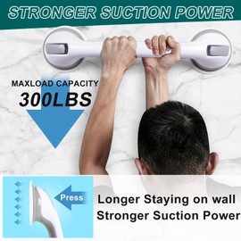 Shower Grab Bar for Bathroom and Showers,16 Inch Heavy Duty Strong Suction Shower Handle,Removable Waterproof Safety Grey White Bathtub Handrail for Seniors Elderly Injured and Pregnant