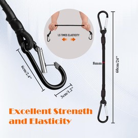 Bungee Cords with Carabiner Clips, 4 Pack 60cm Long Heavy Duty Carabiner Bungee Cord, Extra Strong Black Bungee Straps with Carabiner Hooks for Camping, Tarps, Bike Rack, Tent, Car, Motorcycle