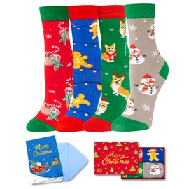 HAPPYPOP Christmas Gifts Stocking Socks for Mom Dad - Secret Santa Socks Xmas Stocking with Greeting Card for Teen Boys Girls, Christmas Stocking 4 Pack