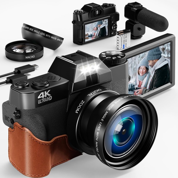 4K Digital Camera, 56MP Photo Camera with 180° Flip 3.0