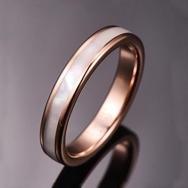 Vakki Women's 4mm Mother of Pearl Shell Wedding Band Rose Gold Engagement Ring Size 6.5