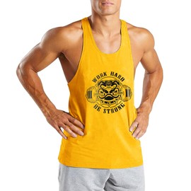 ETMEMC Mens Gym Bodybuilding Athletic Workout Muscle Stringer Y-Back Tank Tops Vest Sleeveless T-Shirt Yellow L