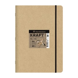 Clairefontaine 975938C - Sketchbook Kraft Natural DIN A4 21 x 29.7 cm, stapled, 20 Sheets 115 g, Ideal for Multi-Techniques, 1 Sketch Book
