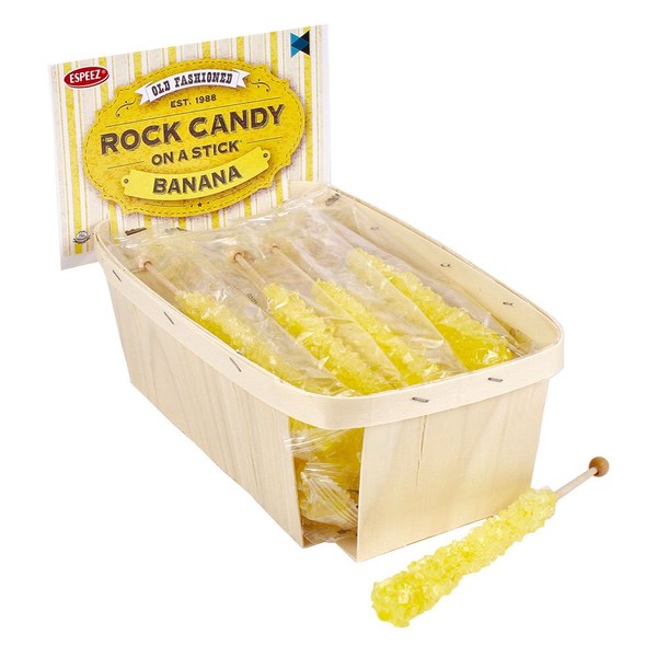 Extra Large Rock Candy Sticks: 18 Yellow Rock Candy Sticks - Banana - Individually Wrapped for Party Favors, Candy Buffet, Showers, Receptions, Old Fashioned Espeez Bulk Candy on a Stick