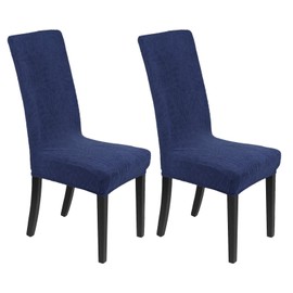 M METERXITY 2-Pack Waterproof Chair Cover, Dining Room Stretch Jacquard Chair Covers Protectors Removable Washable Chair Slipcovers for Home/Hotel/Restaurant [Navy Blue]