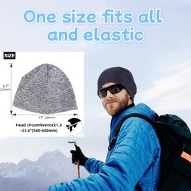 SDXCJY 2 Packs Unisex Winter Thermal Fleece Beanie Hat,Slouchy Skull Cap Cycling Helmet Liner Elastic Size Universal. (UK, Alpha, One Size, Grey,Navy Blue)