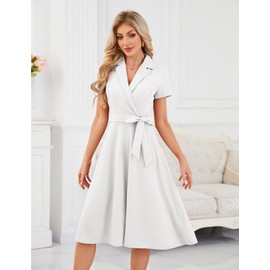 Meetjen Vintage Cocktail Dress for Women Evening Party Tea Length Swing Semi-Formal Graduation Guest Dresses,White,XL