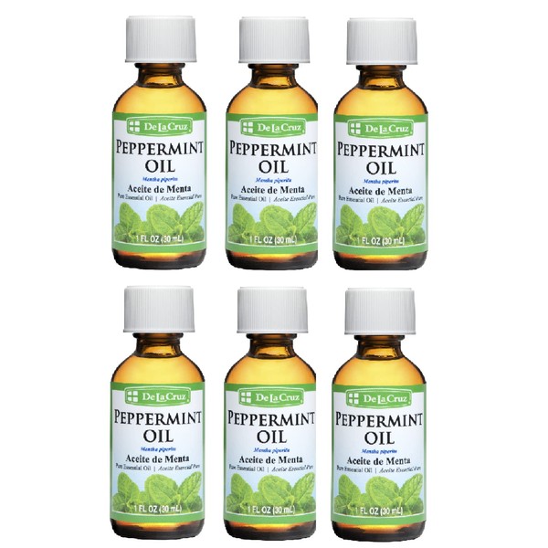 De La Cruz Peppermint Essential Oil - 100% Peppermint Oil for Aromatherapy - Steam Distilled - 1 Fl OZ (6 Bottles)