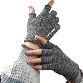 LEZOOY Men's Knit Gloves, Fingerless Gloves, Smartphone Compatible, Solid, Stretchable, Simple, Warm, Cold Protection, Fleece Lined, Indoor Work, Sports, Cycling, Biking, Exercise, Men's, One Size