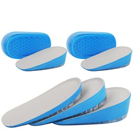 URAQT Height Increase Insole Gel, 2 Pairs of Men's Invisible Insoles to Increase Height, 3.5 cm Elastic, Shock-Absorbing Booster Pad (L Size, Blue Transparent Model), L Size - Blue, Transparent Model