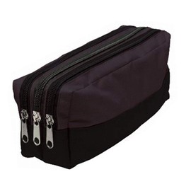 YNR Arpan Triple Pocket Zip Fabric Pencil Case Pouch - School Make-up (Black)