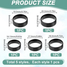 HOBBIESAY 5Pcs Stainless Steel Plain Band Blank Black Wedding Ring Classic Blank Band Rings Wide Thumb Ring Black Flat Ring Cool Simple Band Size 6/7/8/9/10