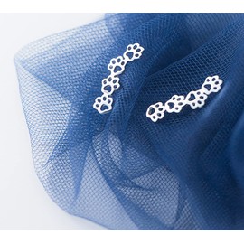 S925 Sterling Silver Puppy Dog Cat Pet Paw Print Cuff Stud Earrings for Women Teen Girls Pierced Ears Climber Crawler 14K White Gold Plated Cute Dainty Kitten Animal Footprint Hypoallergenic Jewelry