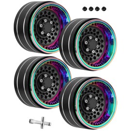 RCHuiWow RC 1.9 Beadlock Wheels Rainbow Wheels for 1/10 Axia1 SCX10 90046 AXI03007 TRX4 VS4-10 Gen8 MST CFX,Alloy Aluminium 1.9 rc Wheels 1.9 Beadlock Rims,Black