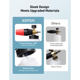 AstroAI Foam Cannon, Heavy Duty Car Foam Blaster Wide Neck Adjustable Snow Foam Lance and Thick Foam for Pressure Washer with 1/4" Quick Connector,1L Bottle