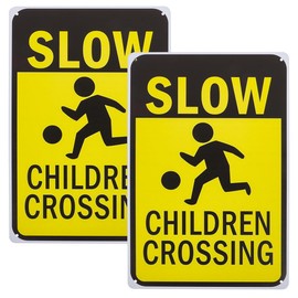 JECOMPRIS 2pcs Safety Signs Slow at Play Signs Sidewalk Signs Road Signs Neighborhood Signs Please Slow down Sign Slow Children Playing Sign Driveway Signs Slow Sign Yellow Iron Sheet