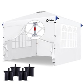 Sekey 1 Push Setup 10x10 Pop Up Canopy Beach Tent, Outdoor Portable Gazebo, 420D Silver Coated Top, 4 Removable Sidewalls, 4 Weight Bags