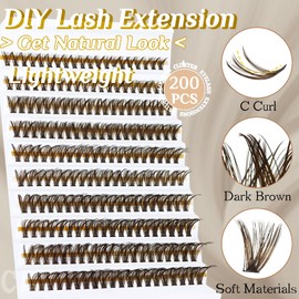 SLSXNL Brown Lash Clusters Wispy Natural False Eyelashes C Curl Eyelash Clusters 8-16mm Dark Brown Lash Extensions 200pcs Cluster Lashes