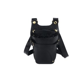 Charloti Scissor Case, Hairdresser Trimmer, 5 Pieces, Large Capacity, Unisex, Cowhide Leather Style (Black)