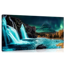 THRLVEART Large Canvas Wall-Art for Living Room - Waterfall Pictures for Wall - Teal Wall Decor Ready to Hang Size 40" x 20"