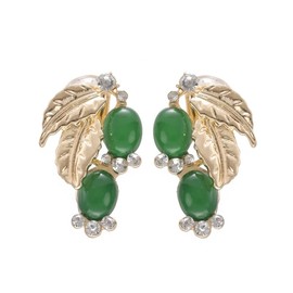 Women's Golden Ear Clips Clip On Earrings Non Pierced (Green Leafs Ear Clips)