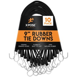 Rubber Bungee Cords with Hooks 10 Pack 9 Inch (18” Max Stretch) Heavy-Duty Black Tie Down Straps for Outdoor, Tarp Covers, Canvas Canopies, Motorcycle, and Cargo - by Xpose Safety