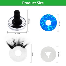 LOREC Pack of 10 Glitter Safety Eyes 20 mm Doll Eyes with Eyelashes Plastic Safety Eyes for Crochet Animals with Washers Button Eyes for Crochet Animals, Doll Making, Stuffed Animals
