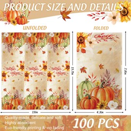 100 Pcs Fall Napkins, Thanksgiving Disposable Paper Napkins, Autumn Watercolor Pumpkin Sunflower Guest Towels for Thanksgiving Harvest Party Table Decor Dinner Bathroom